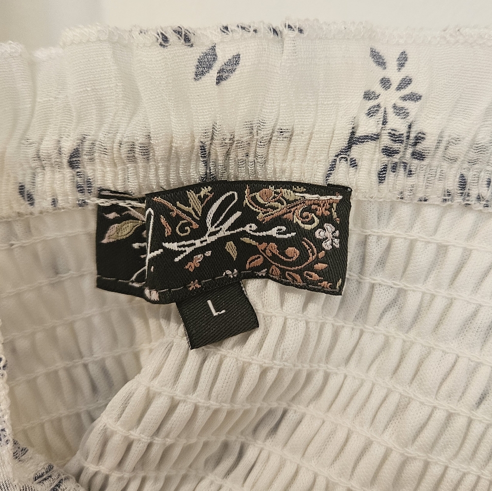 Anthropologie J Gee Floral White and Blue Women's Dress Size L - Picture 2 of 3